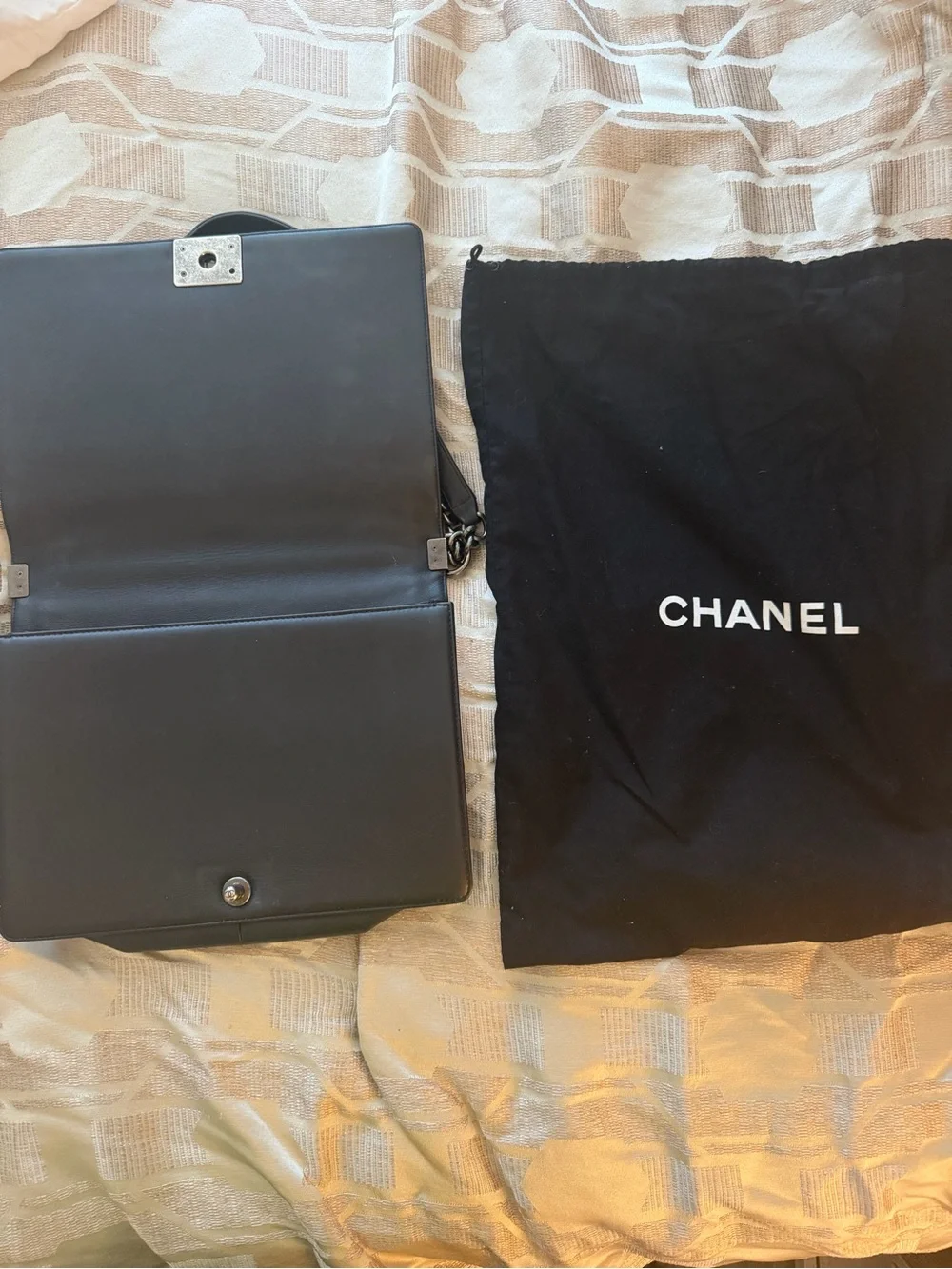 CHANEL Black Leather Messenger Bag